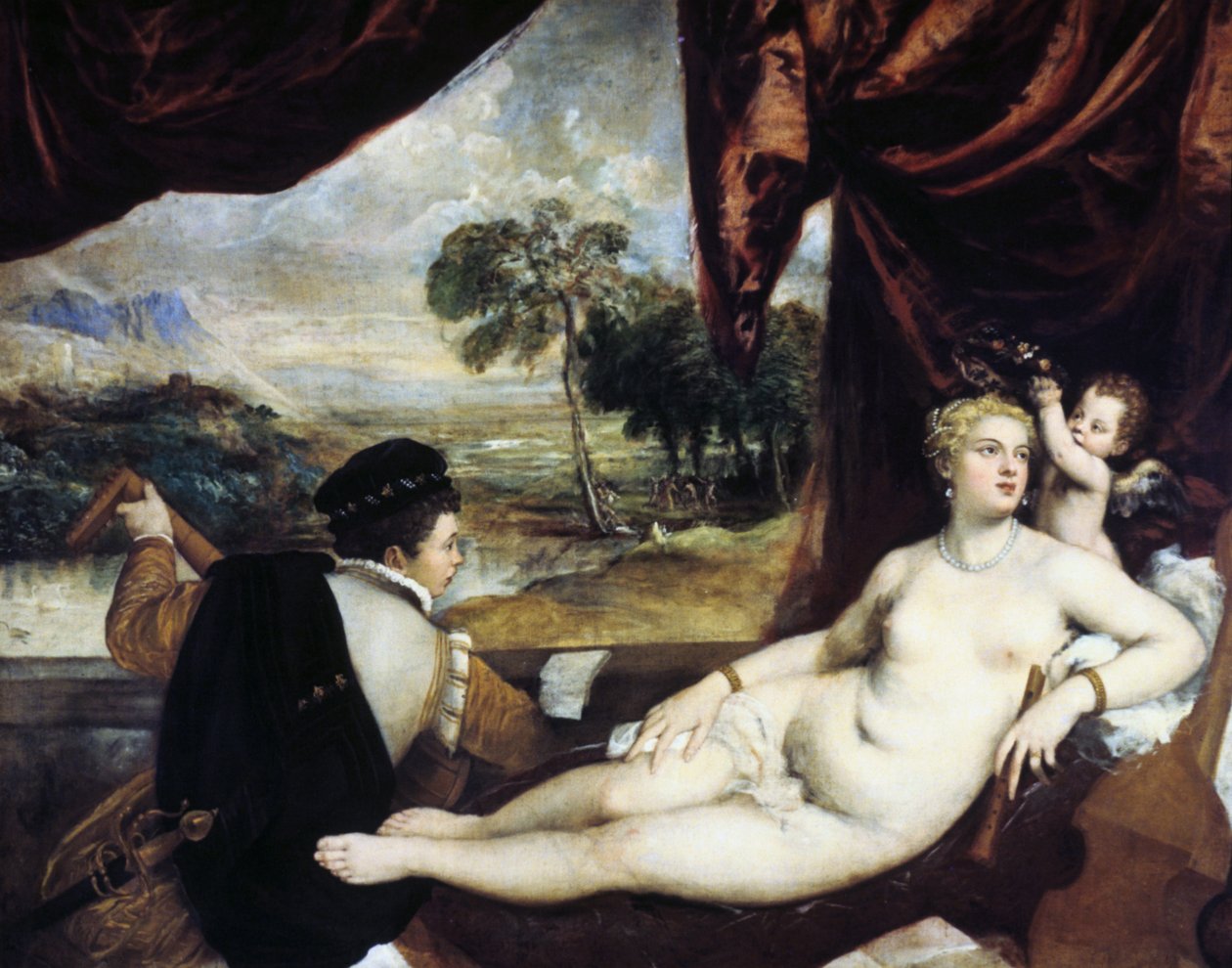 金星とリュート奏者、c1565-1570 作： Tiziano Vecelli