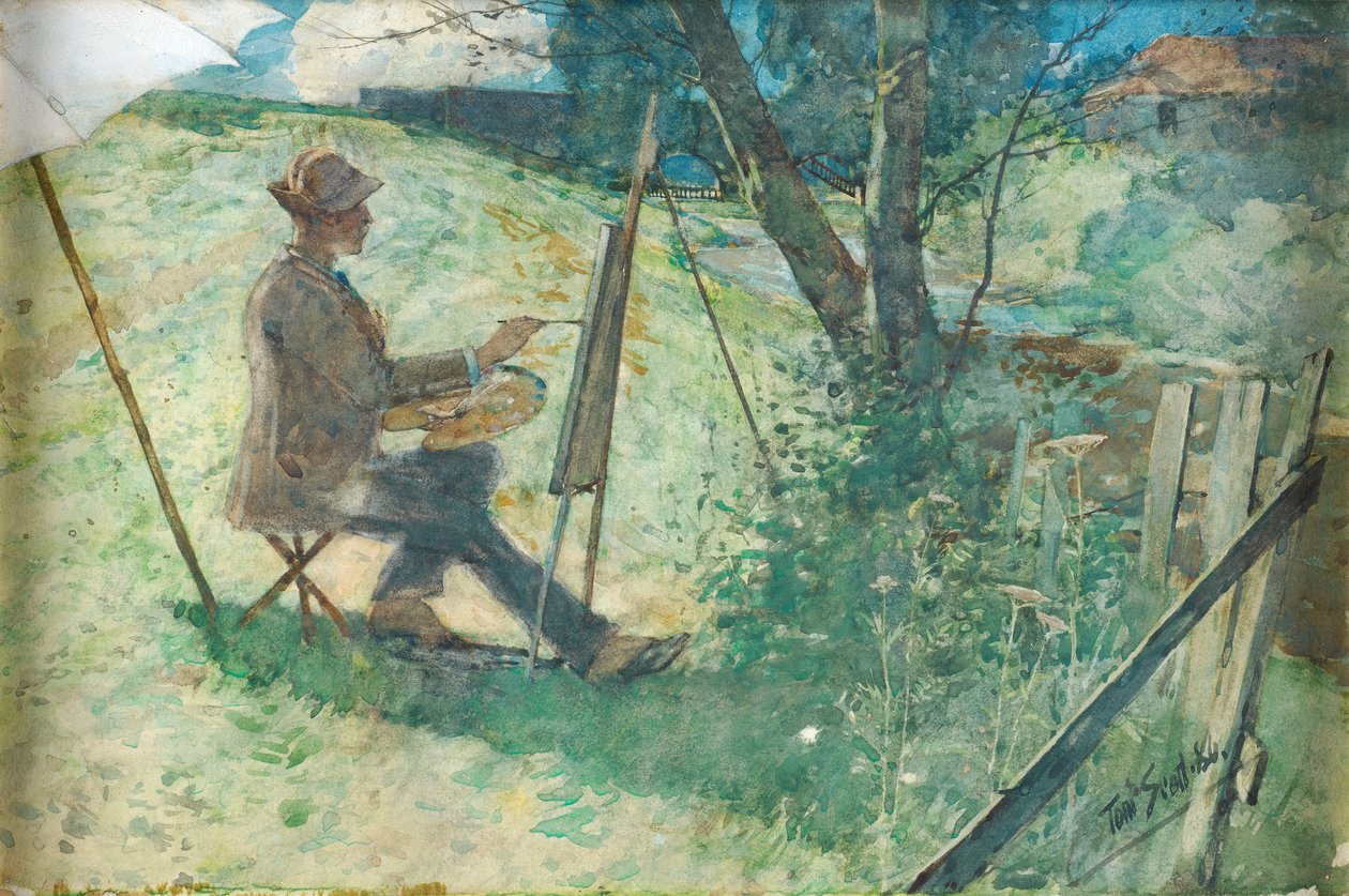 焼跡によるアーティストの絵画、1886年（紙に高みのあるトイレ） 作： トム・スコット