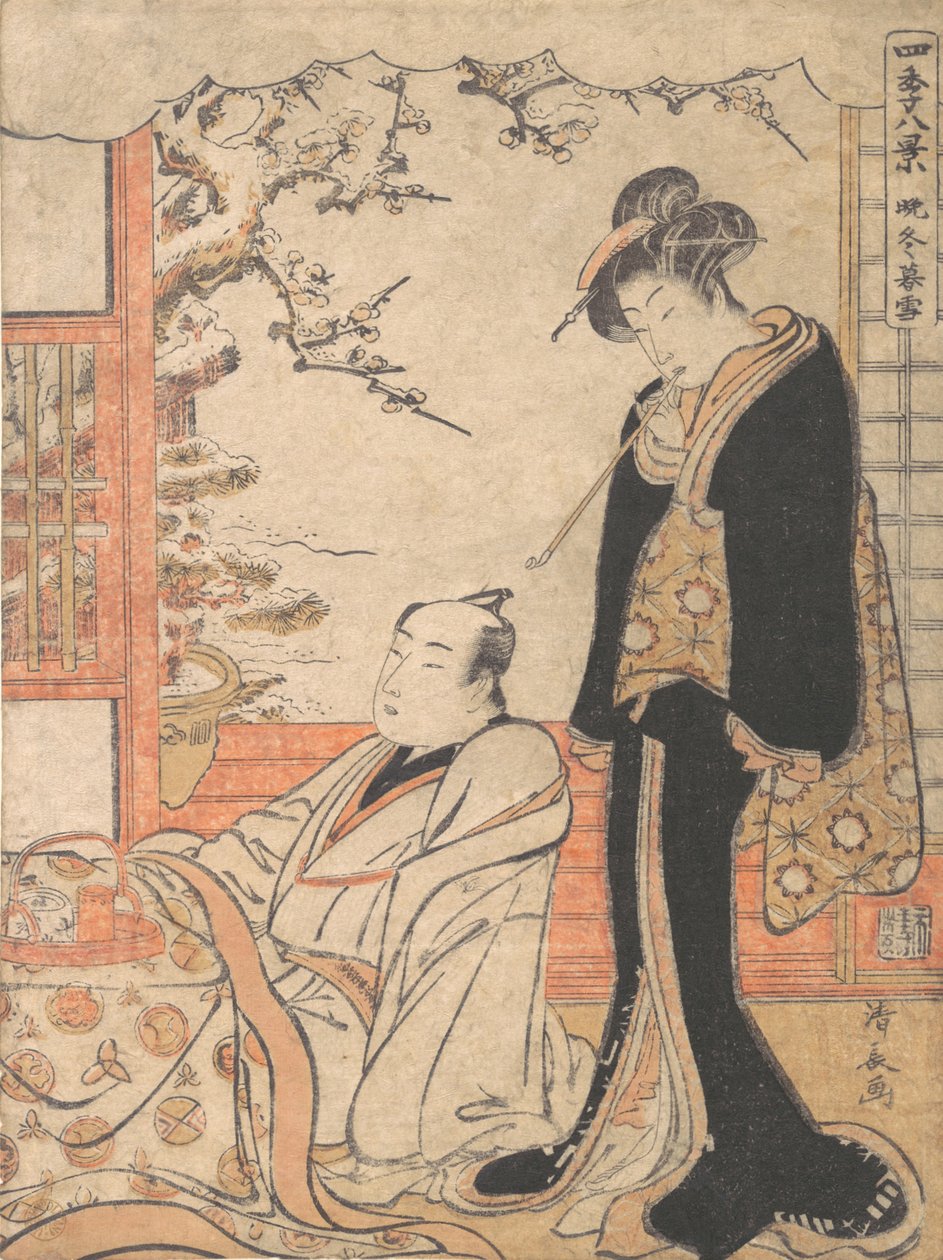 坂東の夜の雪。 1779年。 作： 清永鳥居