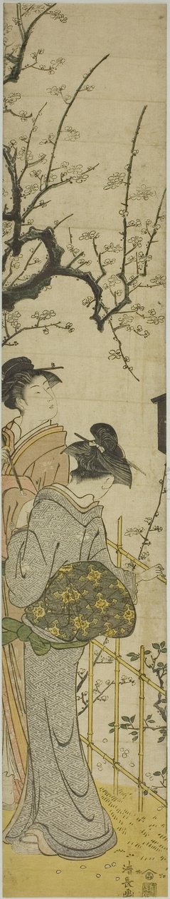 梅の花を眺める二人の女性 作： 清永鳥居