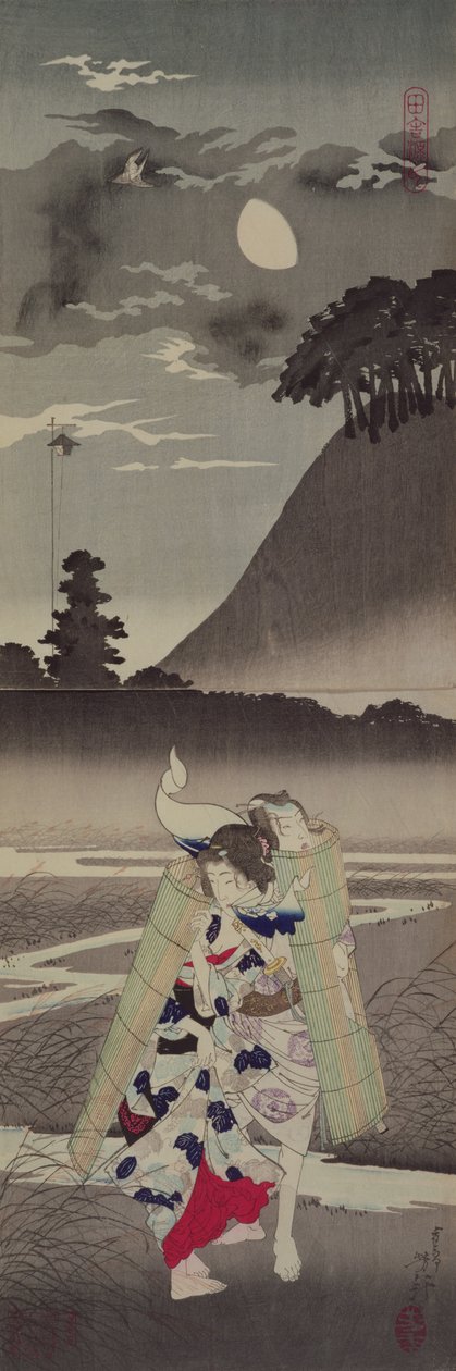 田舎の源氏、1885年（色の木版画） 作： 月岡芳年