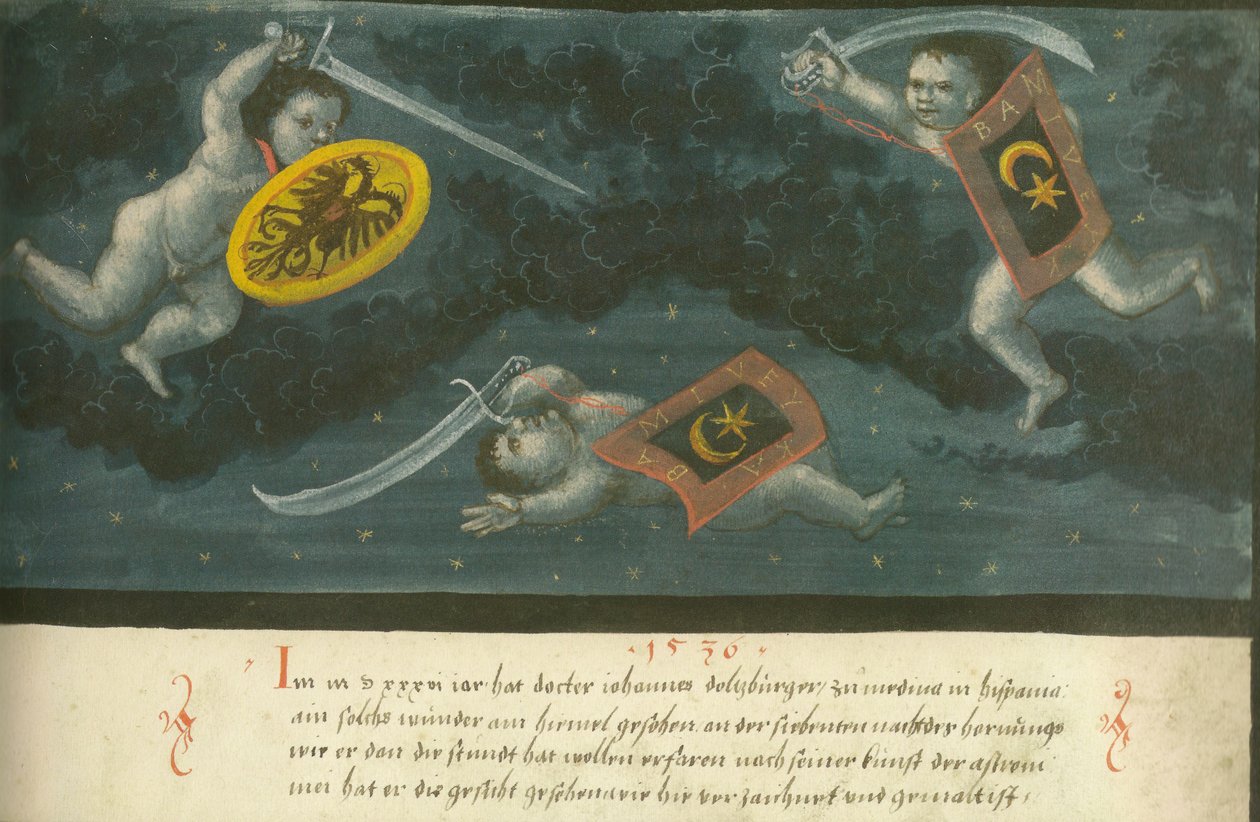 Augsburger Wunderzeichenbuch-Folio 134 3人の子供の空の戦い1536 作： 不明不明