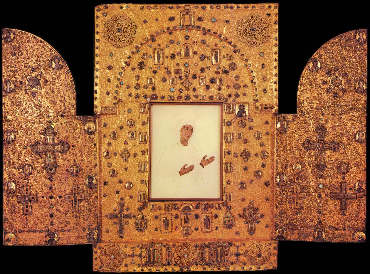 ジョージア州のカフーリ修道院の聖母マリアの黄金の三連祭壇画 作： 不明不明
