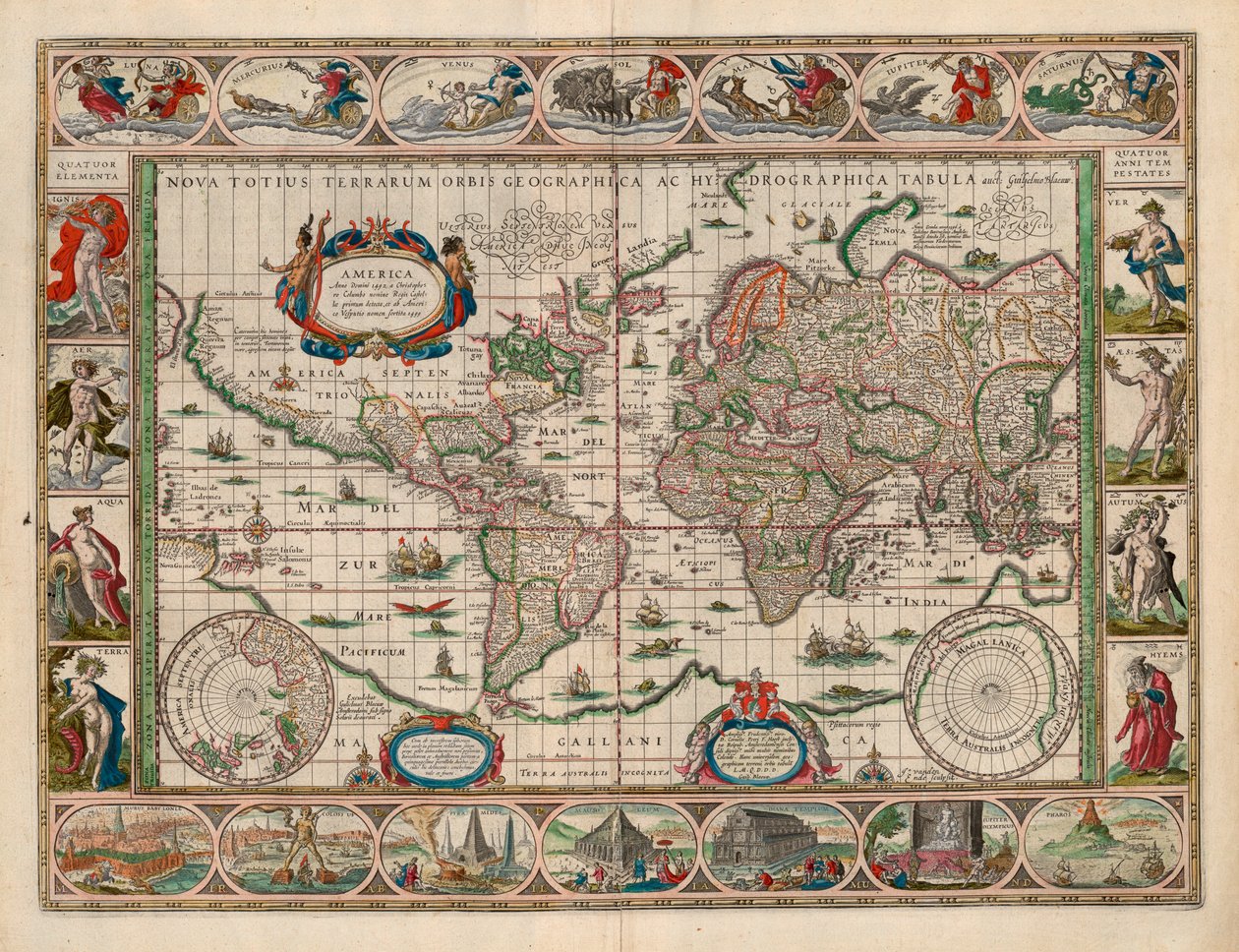 国立図書館の地図コレクションからの地図。地図は（1635）に公開され、世界地図を表示します 作： 不明不明