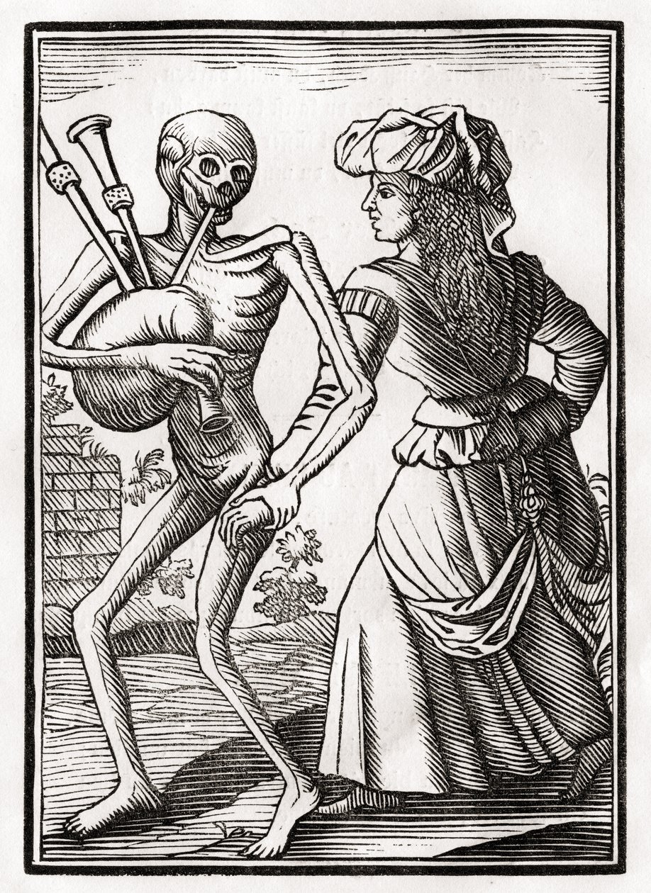 1843年にバーゼルで出版された「Der Todten Tanz」からのUnbelieving Womanの死 作： 不明不明