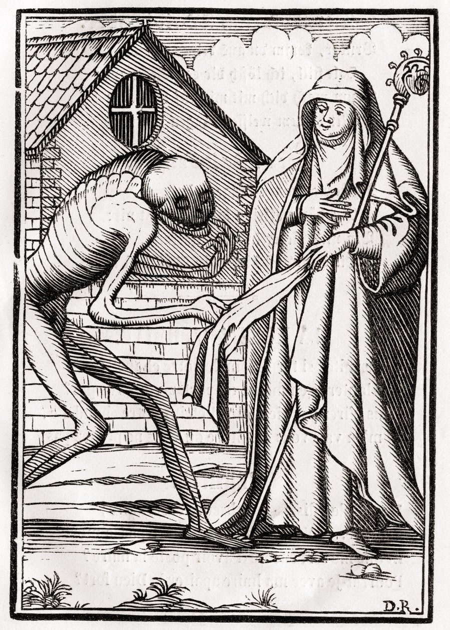 1843年にバーゼルで公開された「Der Todten Tanz」から、死は修道院に来る 作： 不明不明