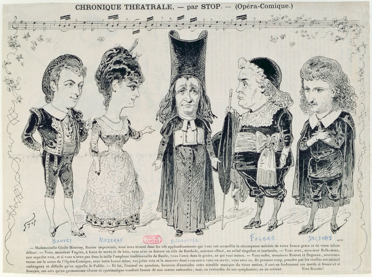 Gioachino Rossini（1792-1868）による「セビリアの理髪師」のフランス制作キャストの5つの風刺画 作： 不明不明