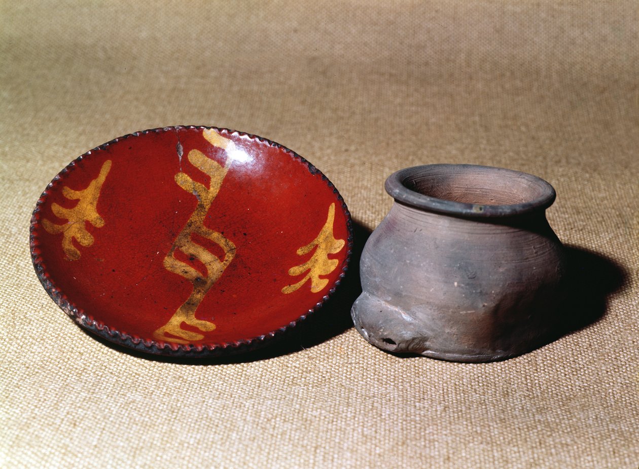 Redwareカップと皿、c.1780セラミック 作： 不明不明
