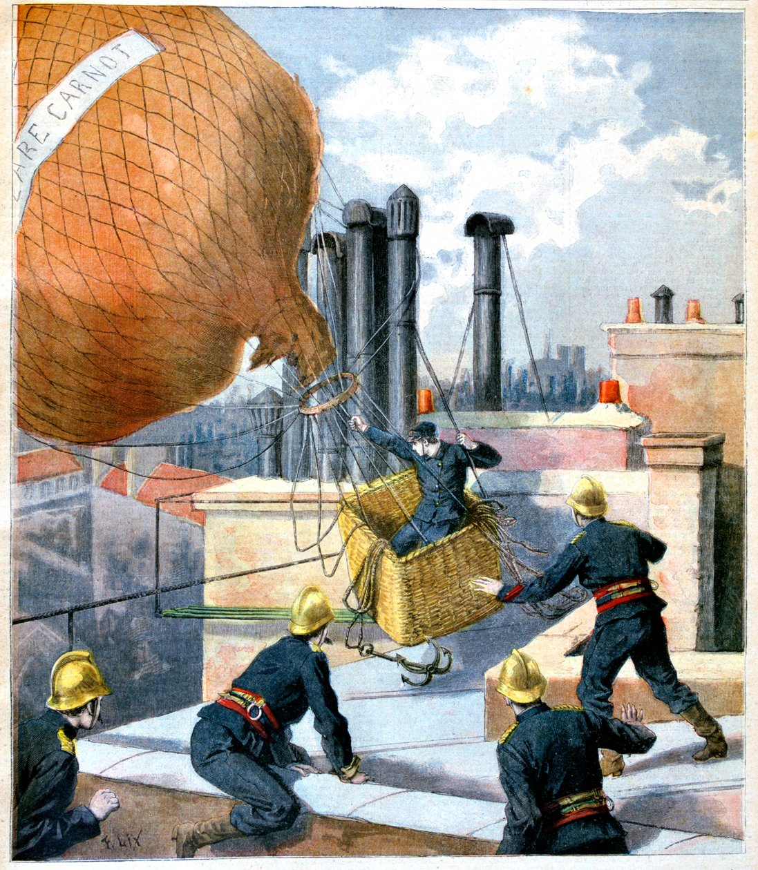 屋根の上の風船、1894 作： 不明