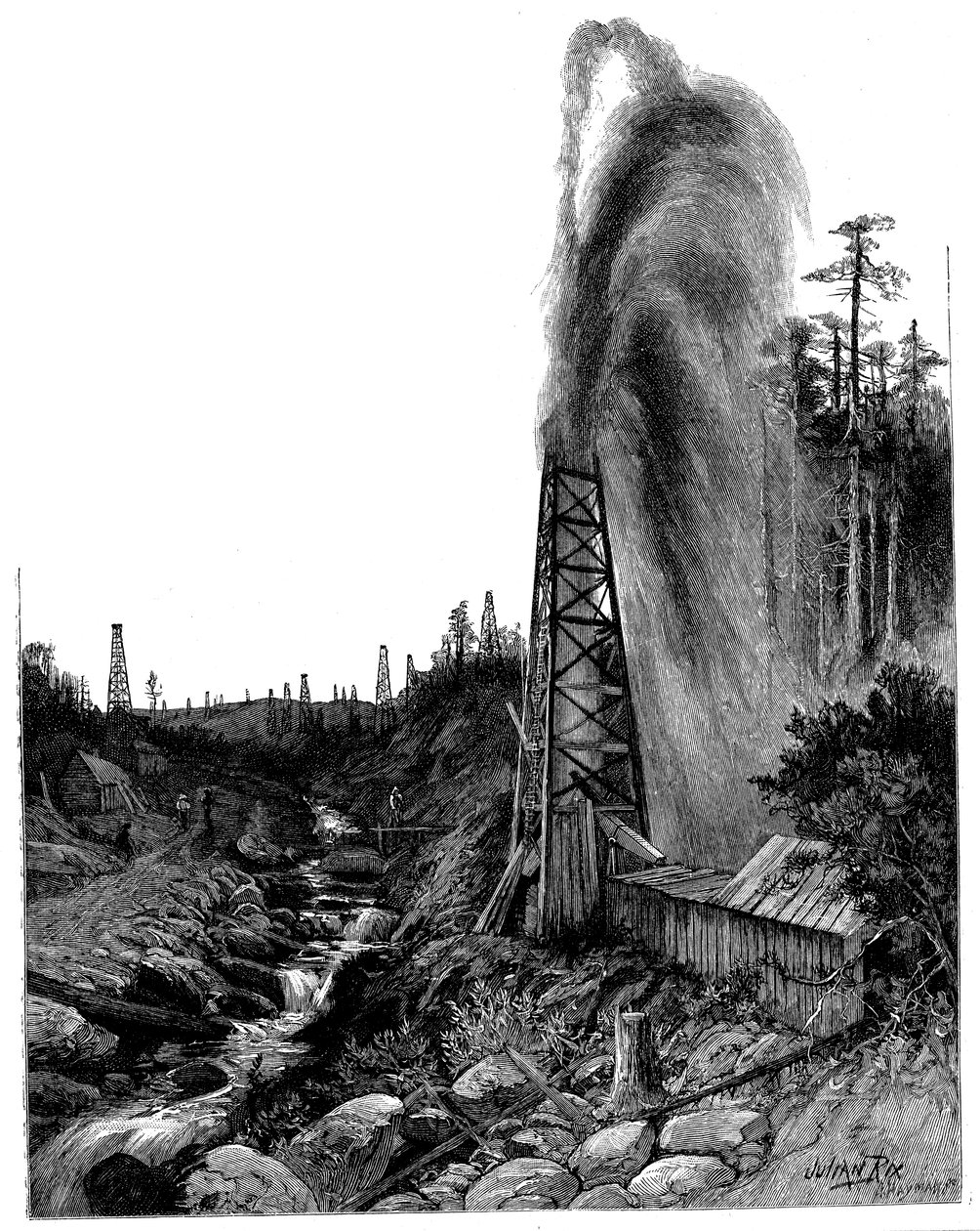 1886年、米国ペンシルバニア油田の噴水 作： 不明