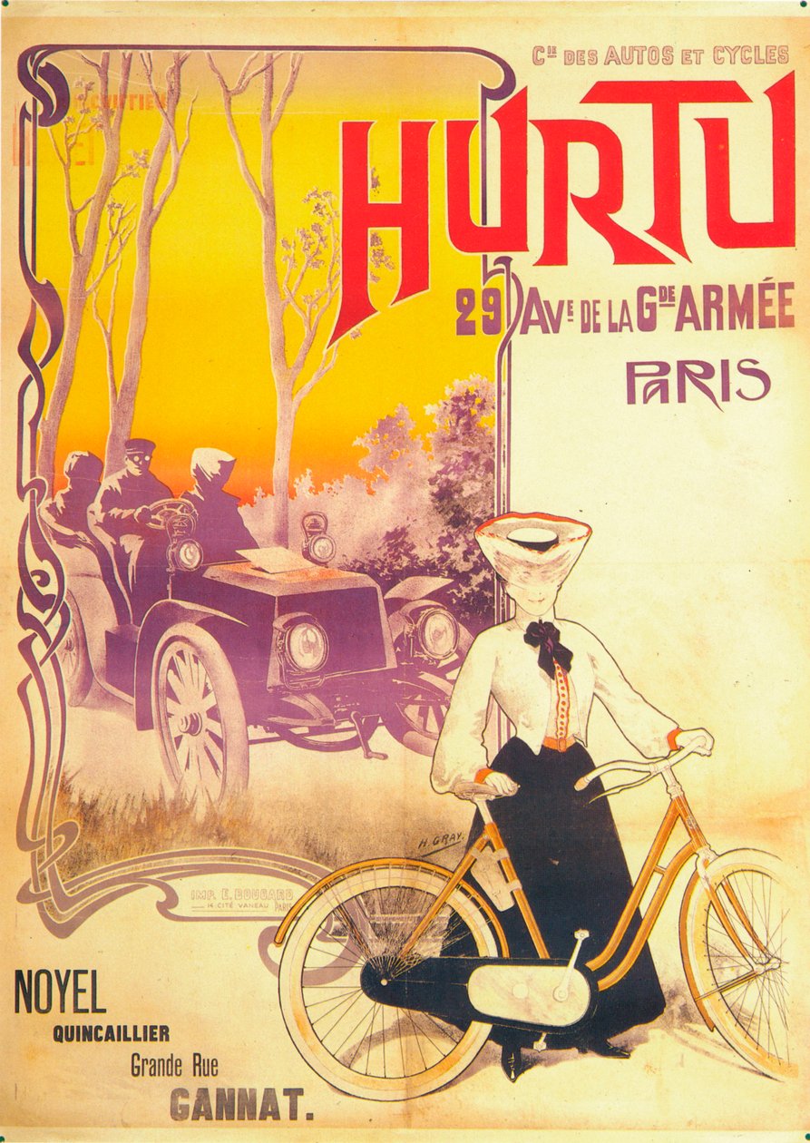 Hurtuの車と自転車の広告、c1900s 作： 不明