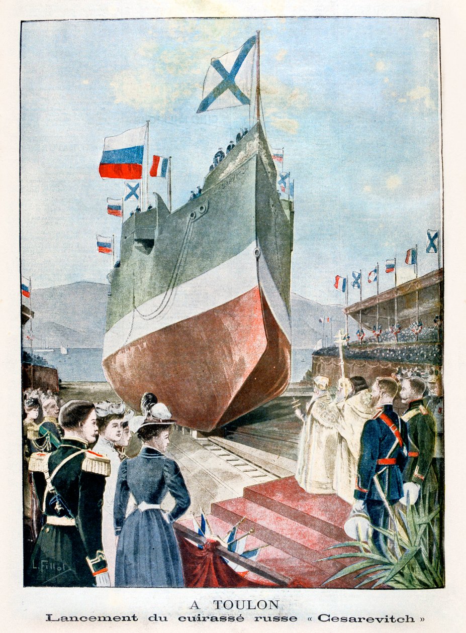 トゥーロンで、ロシア戦艦Cesarevitchを打ち上げ、1901 作： 不明