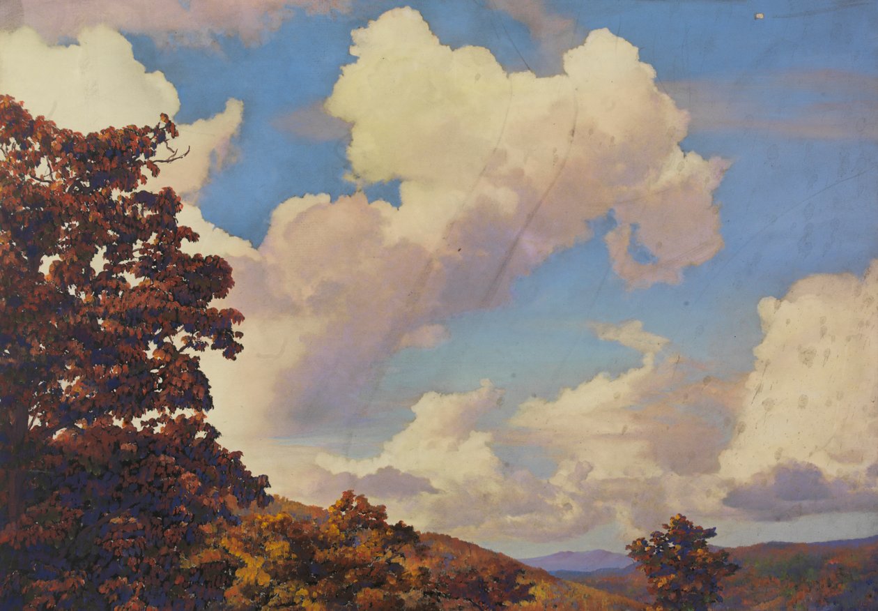 秋の山の風景、nd 作： 不明
