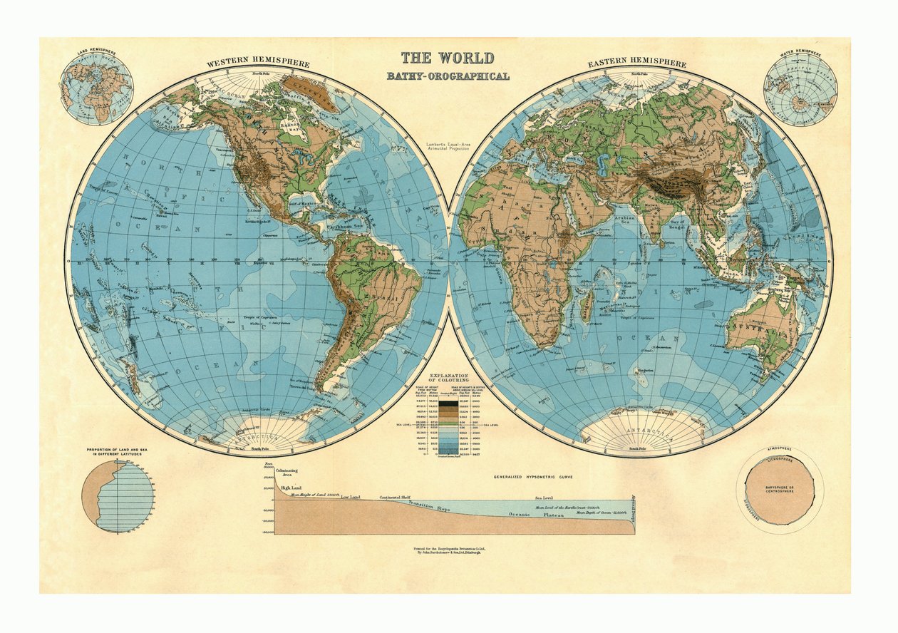 世界の水浴地形図、c1920s 作： 不明