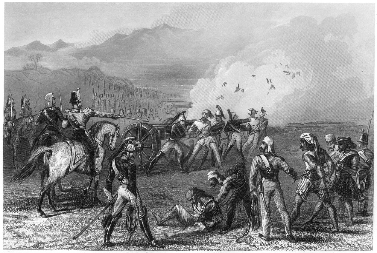 銃から反抗的なセポイを吹き飛ばす、1857、c1860 作： 不明