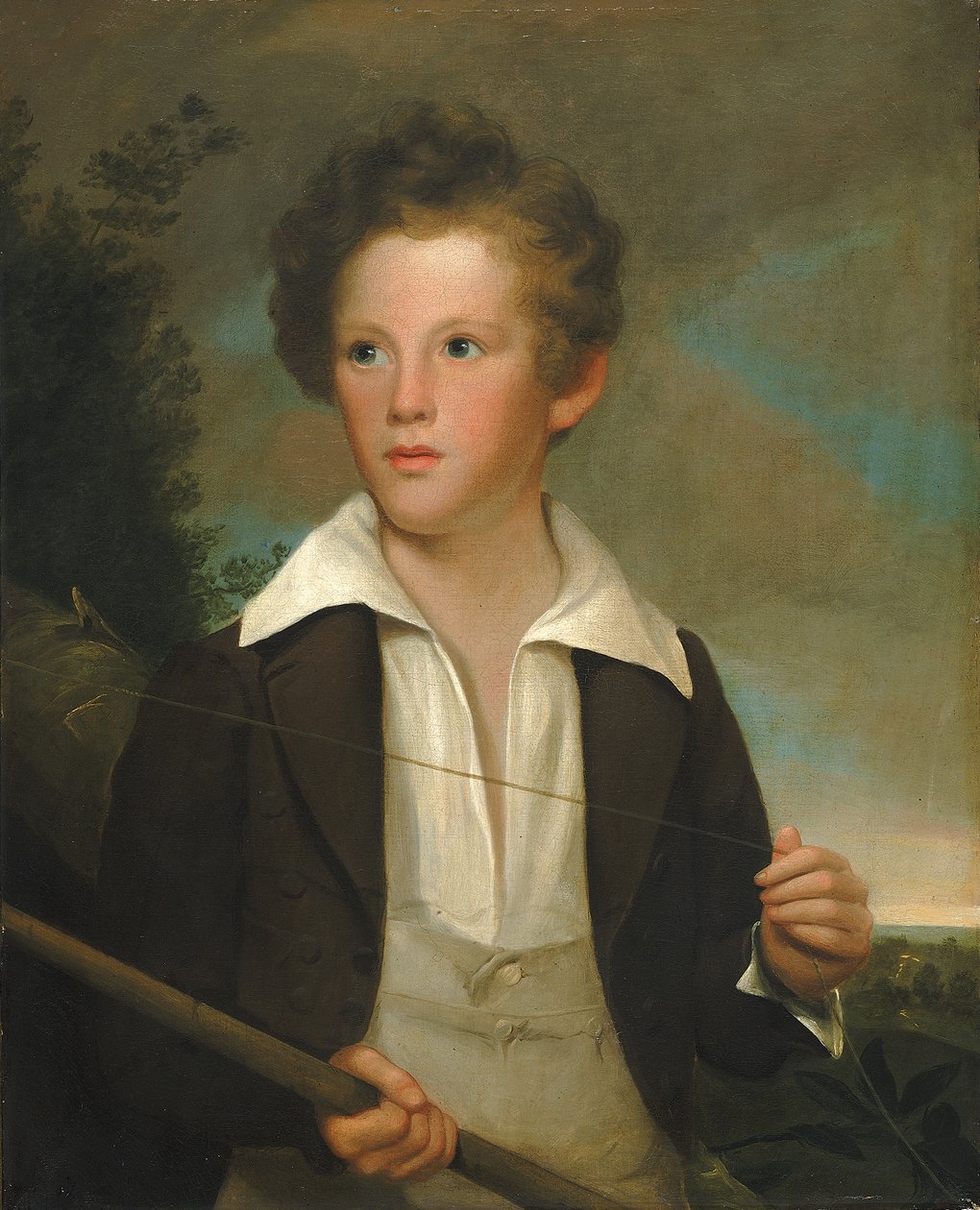 釣り竿を持つ少年、カリフォルニア州。 1840年。 作： 不明