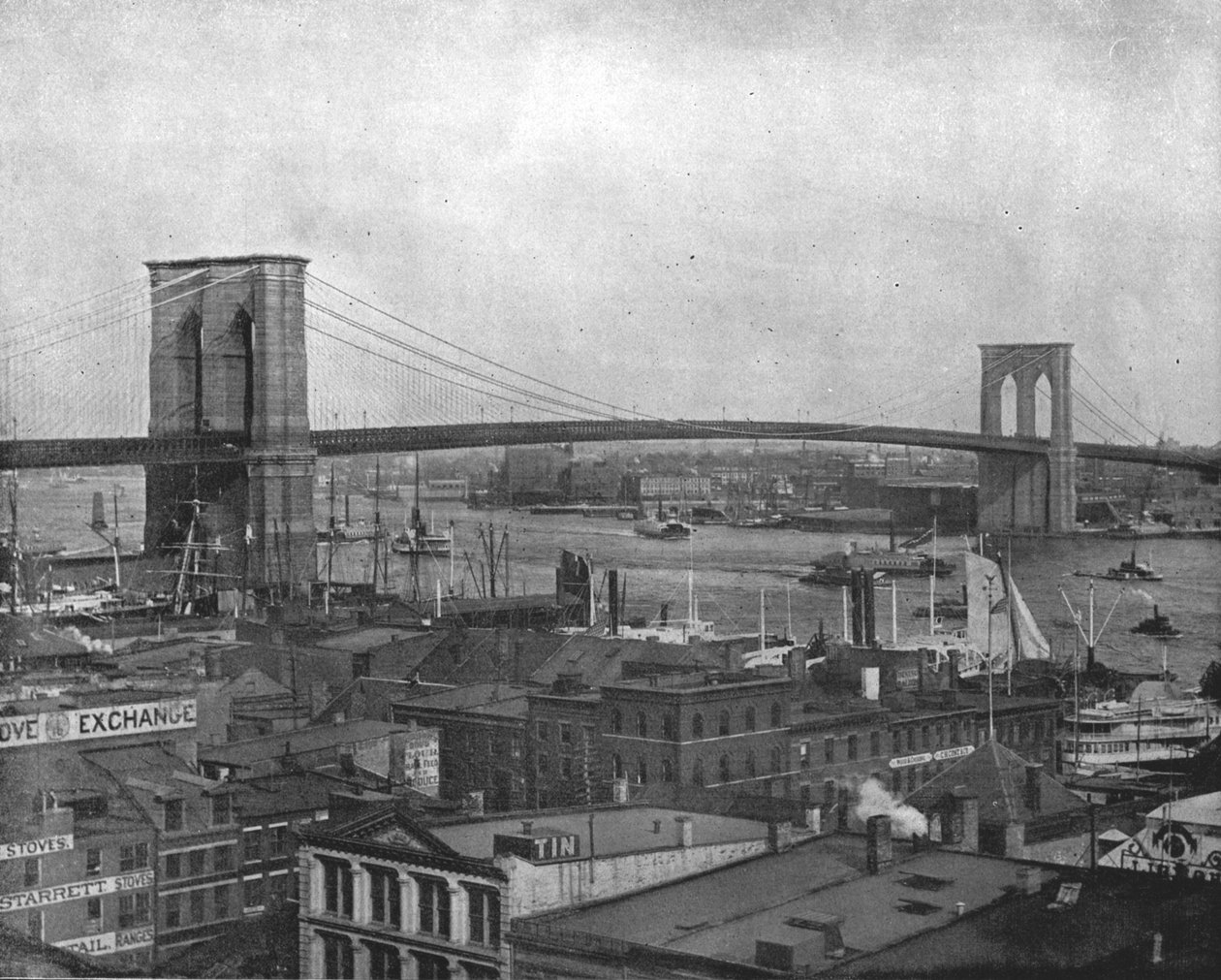 ブルックリンブリッジ、ニューヨーク、アメリカ合衆国、c1900。 作： 不明