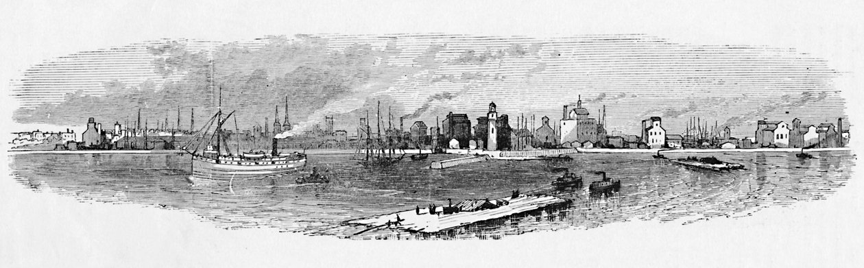 1883年の防波堤からのバッファローハーバー 作： 不明