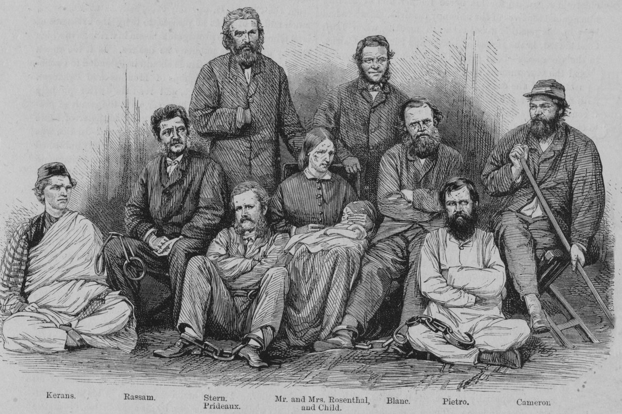キャメロン船長と他のアビシニアン捕虜、c1864。 作： 不明