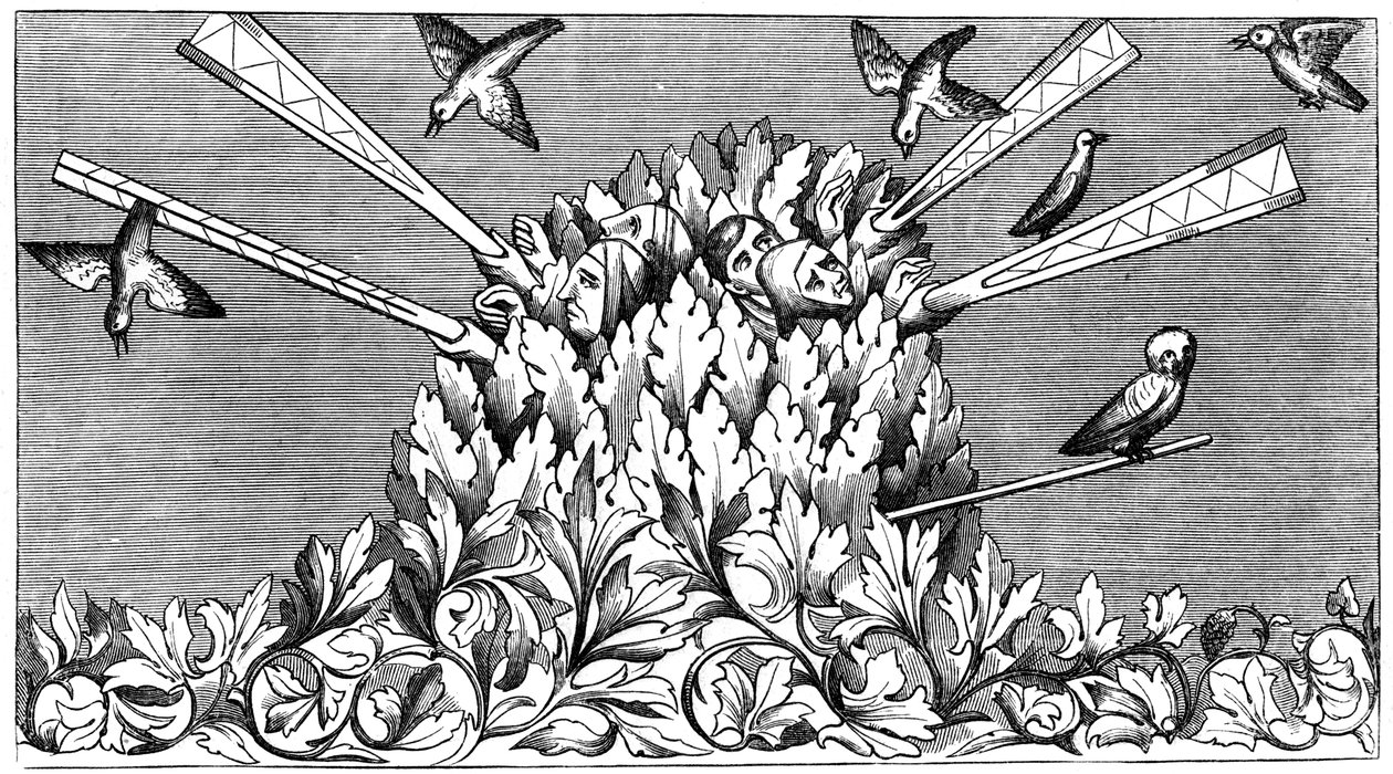 鳥の捕獲、14世紀1849 作： 不明