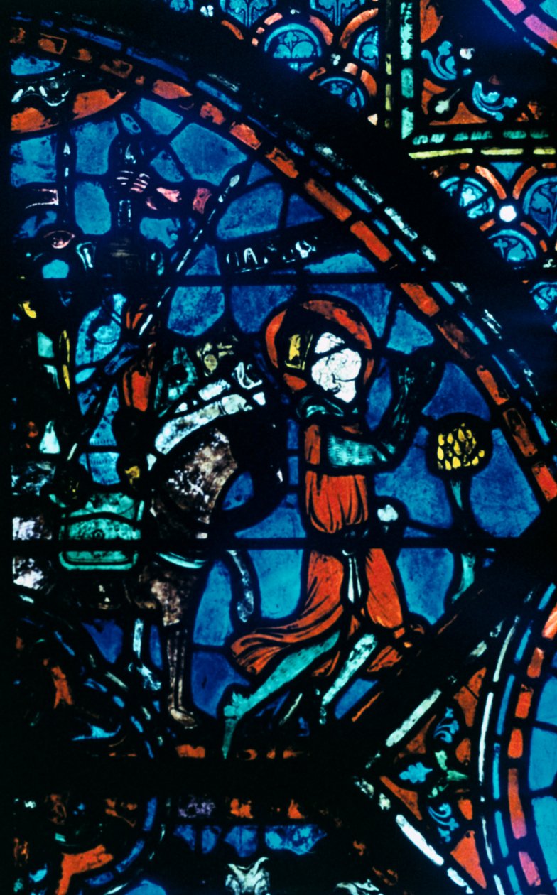 シャルルマーニュの祈り、ステンドグラス、シャルトル大聖堂、フランス、c1225 作： 不明