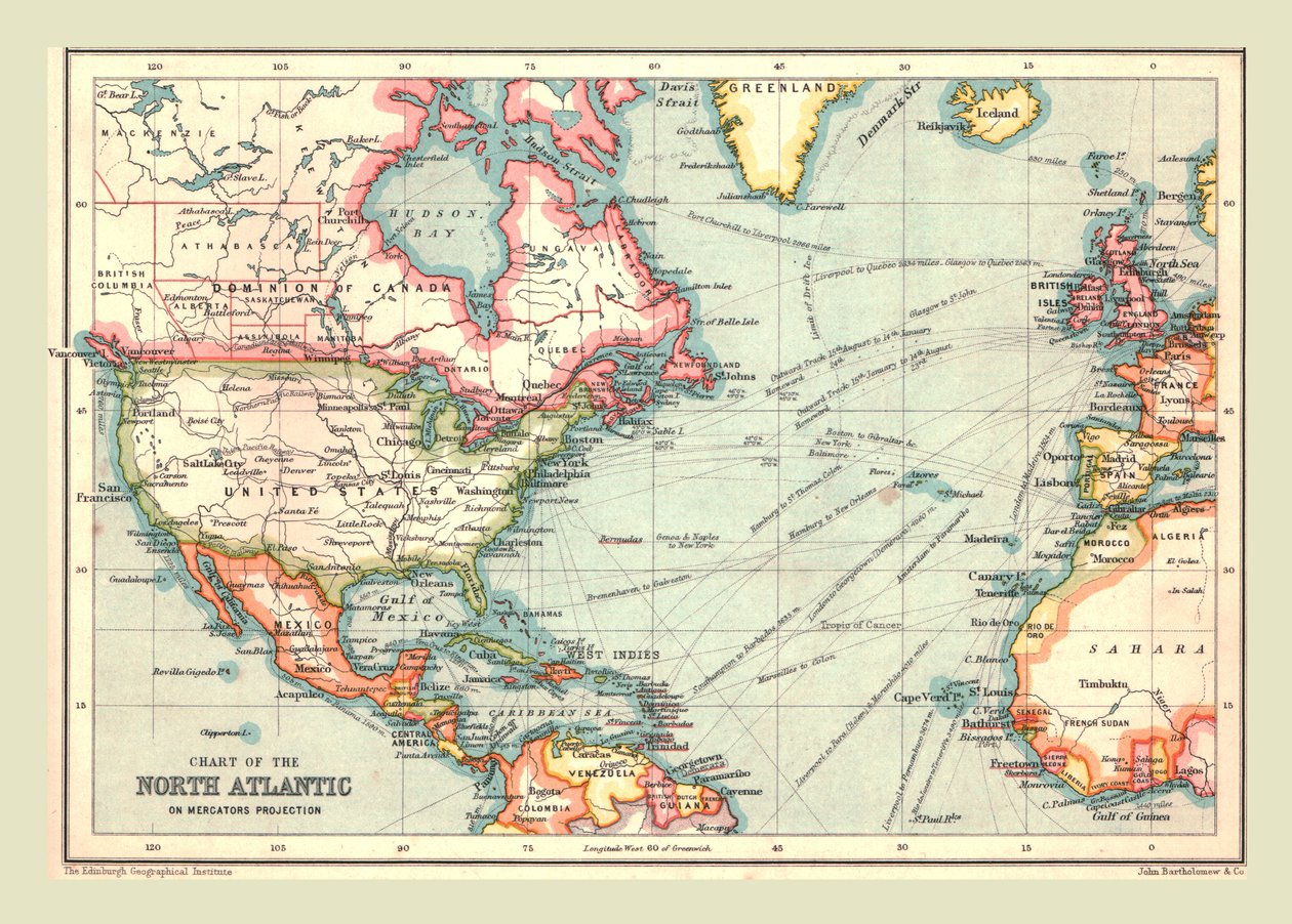 北大西洋の海図、1902年。 作： 不明