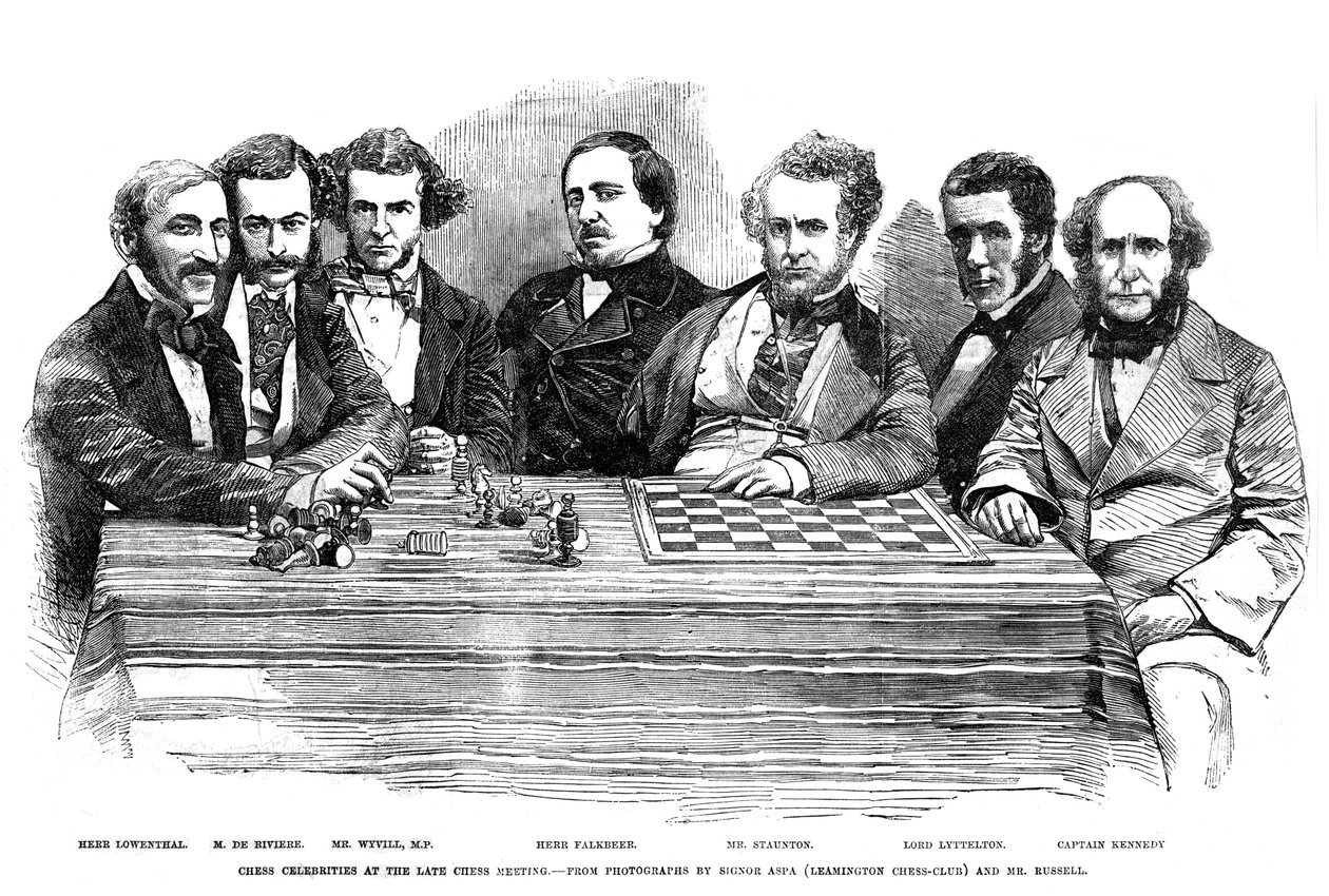 チェス後半の会議でのチェスの有名人、1855 作： 不明