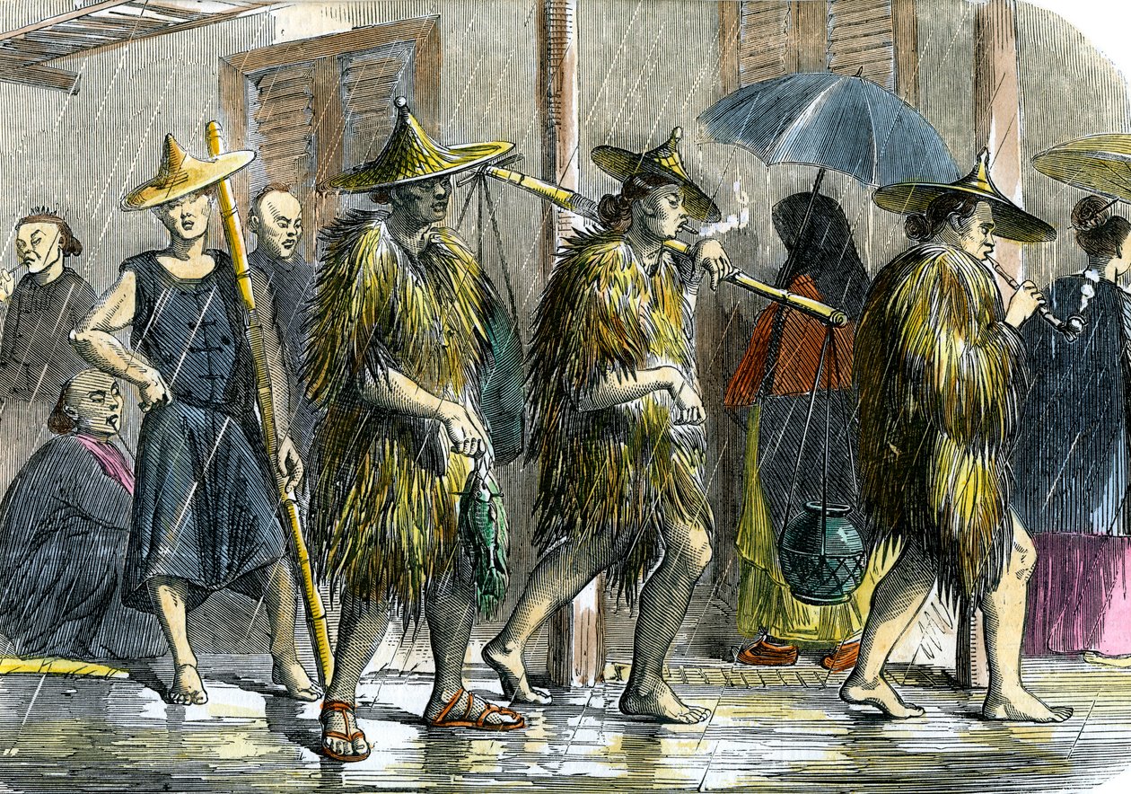 香港のクーリー、雨天、c1875 作： 不明
