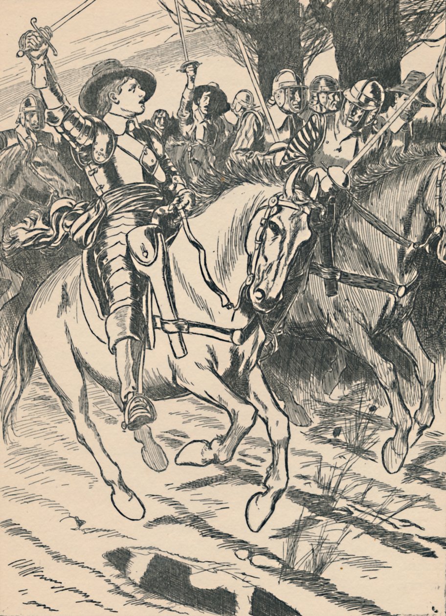 クロムウェルは彼のアイアンサイドを戦いに導く、c1907 作： 不明