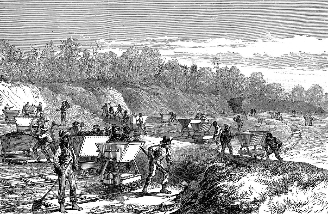 パナマ運河を掘る、1888年 作： 不明