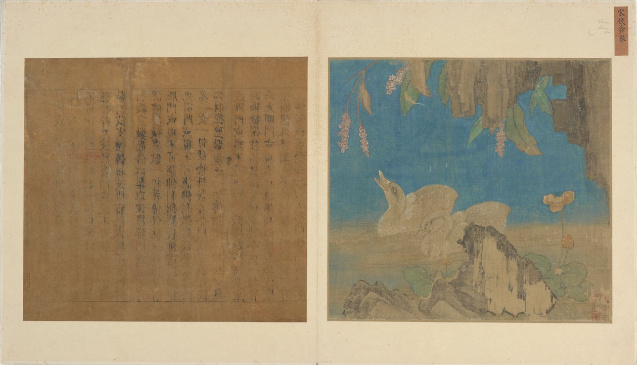 アヒルの子、岩、花、明代、1368～1644年。 作： 不明