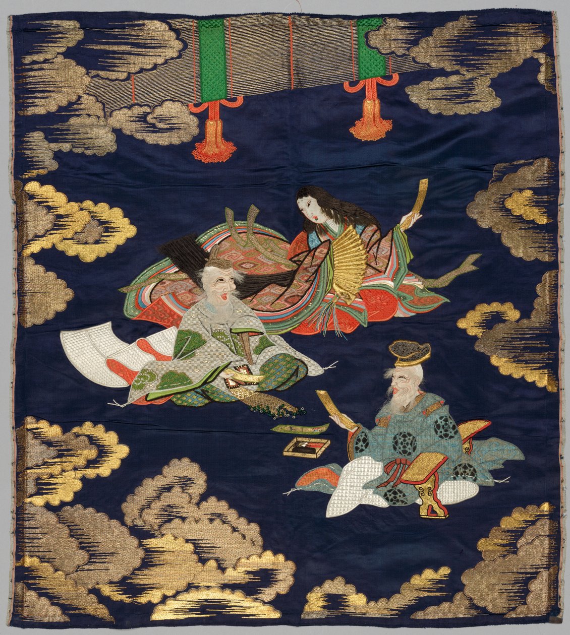 1800年代後半〜1900年代初頭に刺繍された福佐。 作： 不明