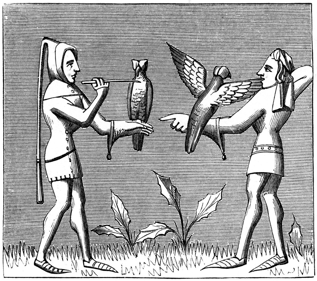1449世紀に鳥を着飾った鷹匠 作： 不明