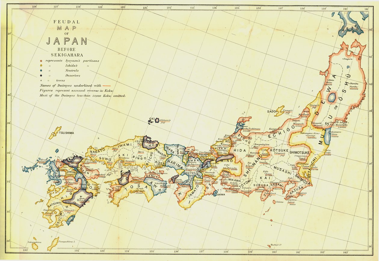 1903年の関ヶ原以前の日本の封建地図。 作： 不明