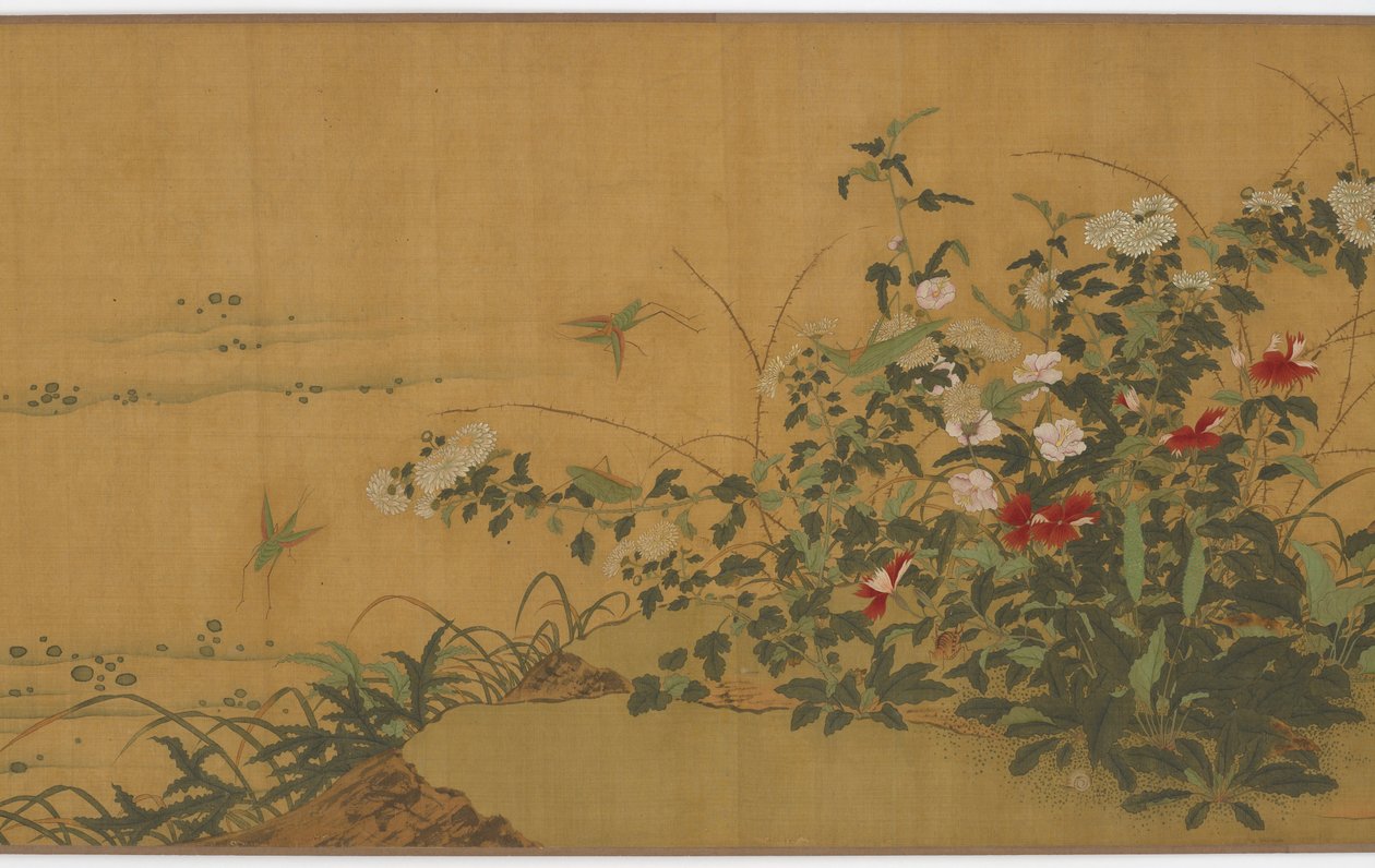 花、植物、昆虫、明王朝、16世紀。 作： 不明