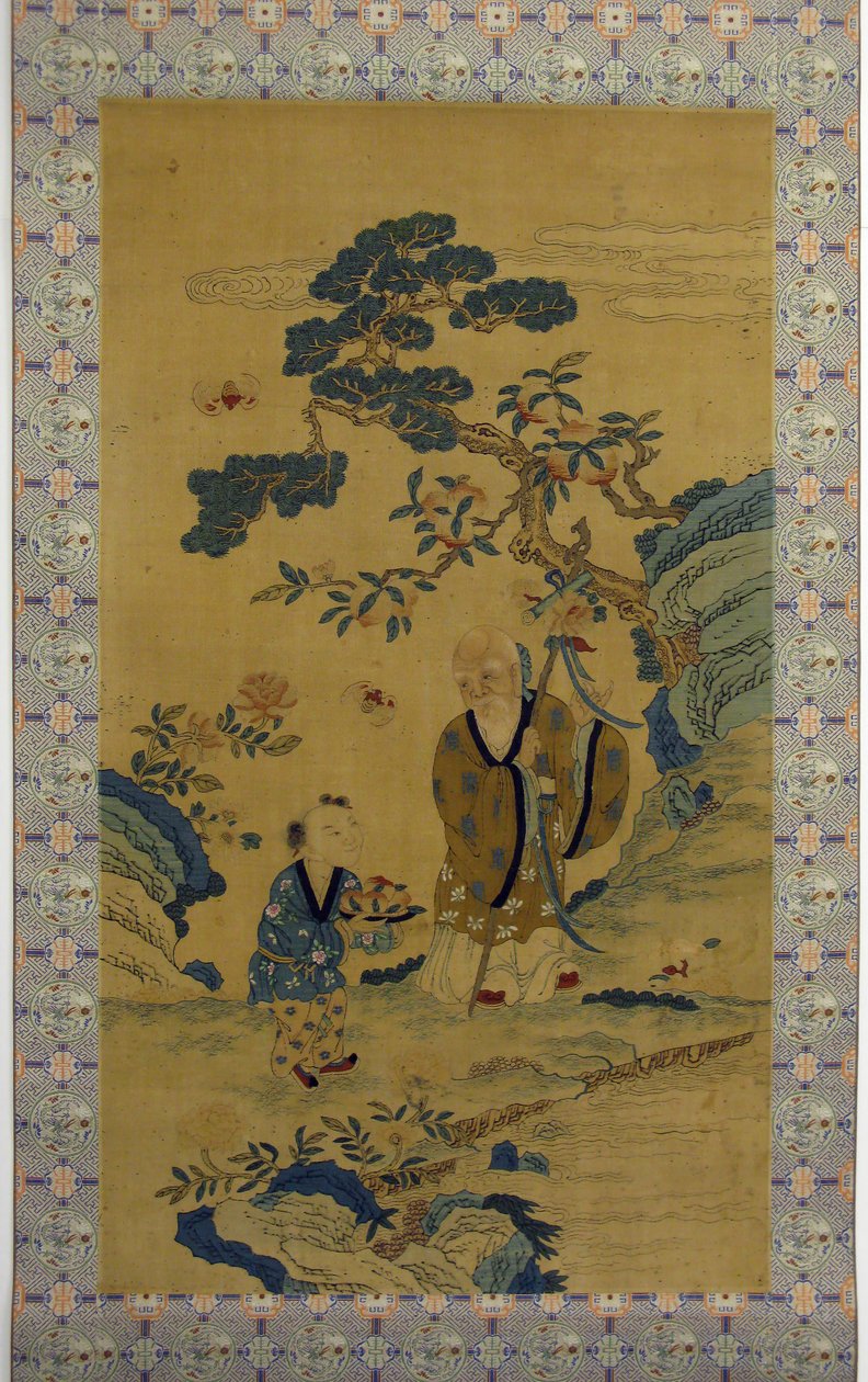 長寿の神・寿老人と少年 19世紀 作： 不明