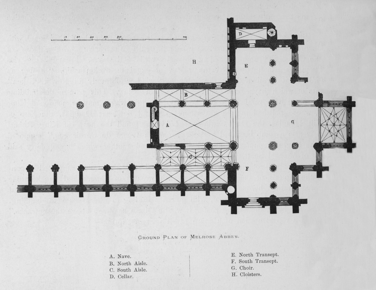 メルローズ修道院の平面図、1897 作： 不明