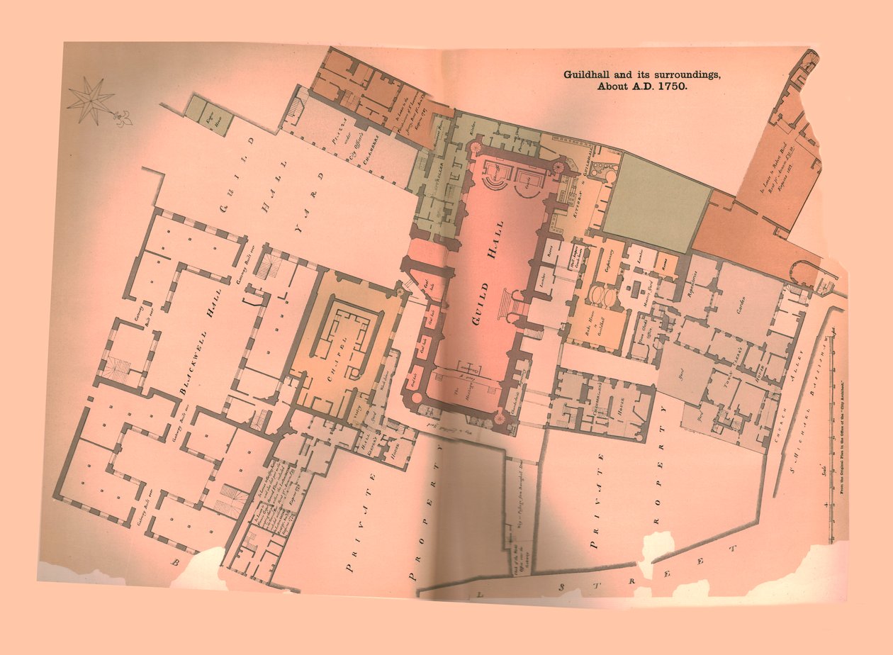 ギルドホールシティオブロンドンプラン、c1750、1886 作： 不明
