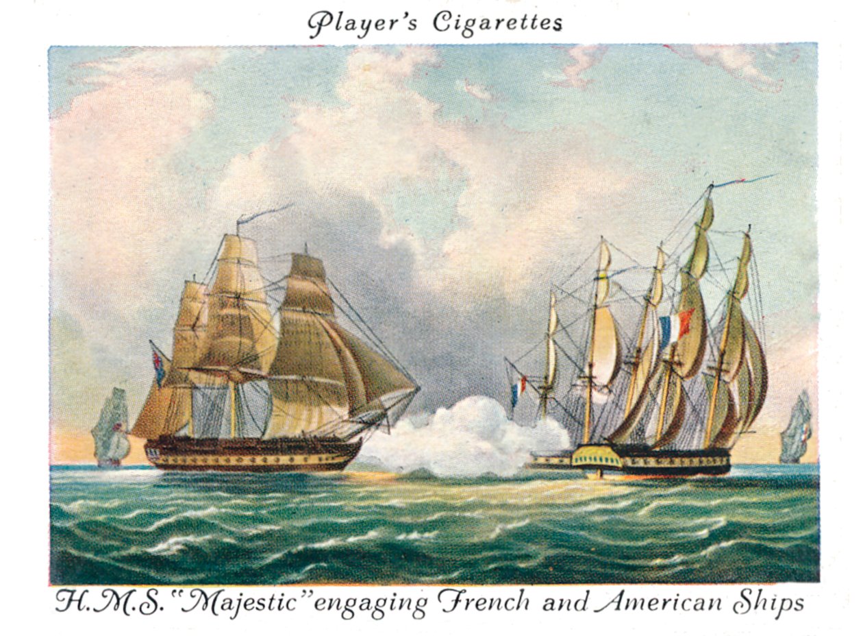 HMSマジェスティックが1936年にフランスとアメリカの船に従事。 作： 不明