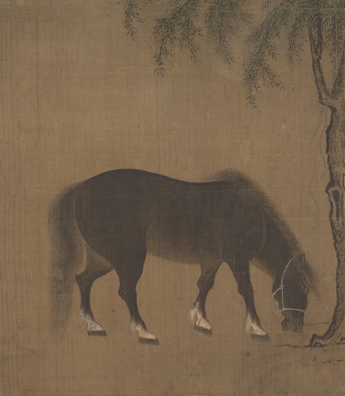 馬と柳の木、15 世紀初頭。 作： 不明