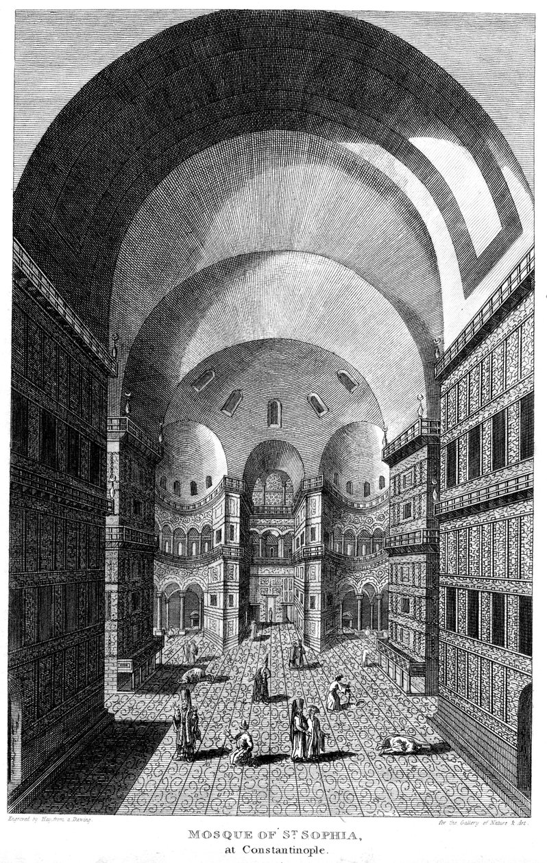 アヤソフィアの内部、コンスタンティノープル、彫刻、1815 作： 不明