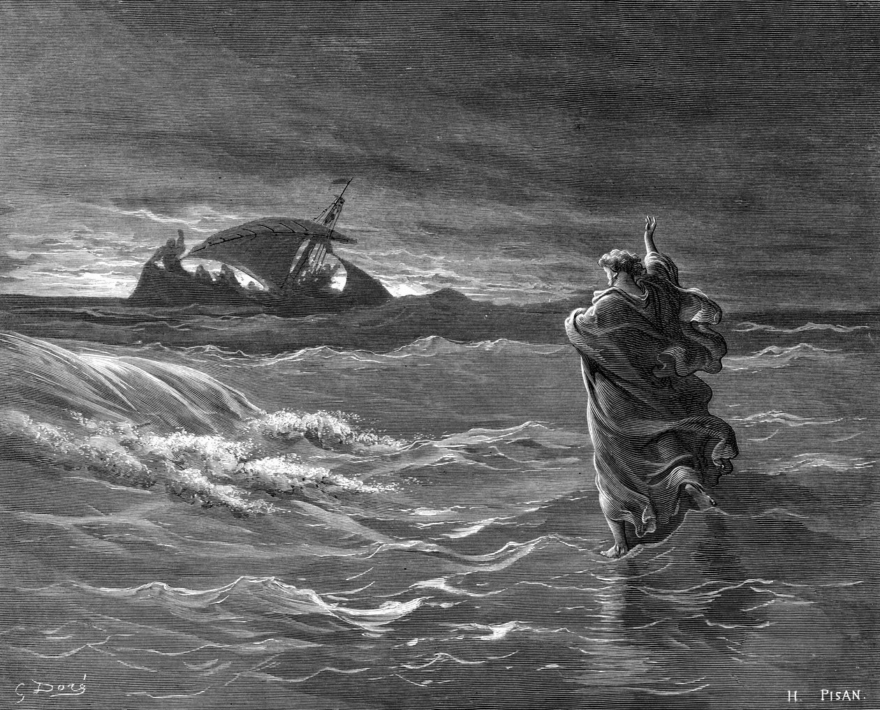 水の上を歩くイエス、1866年 作： 不明