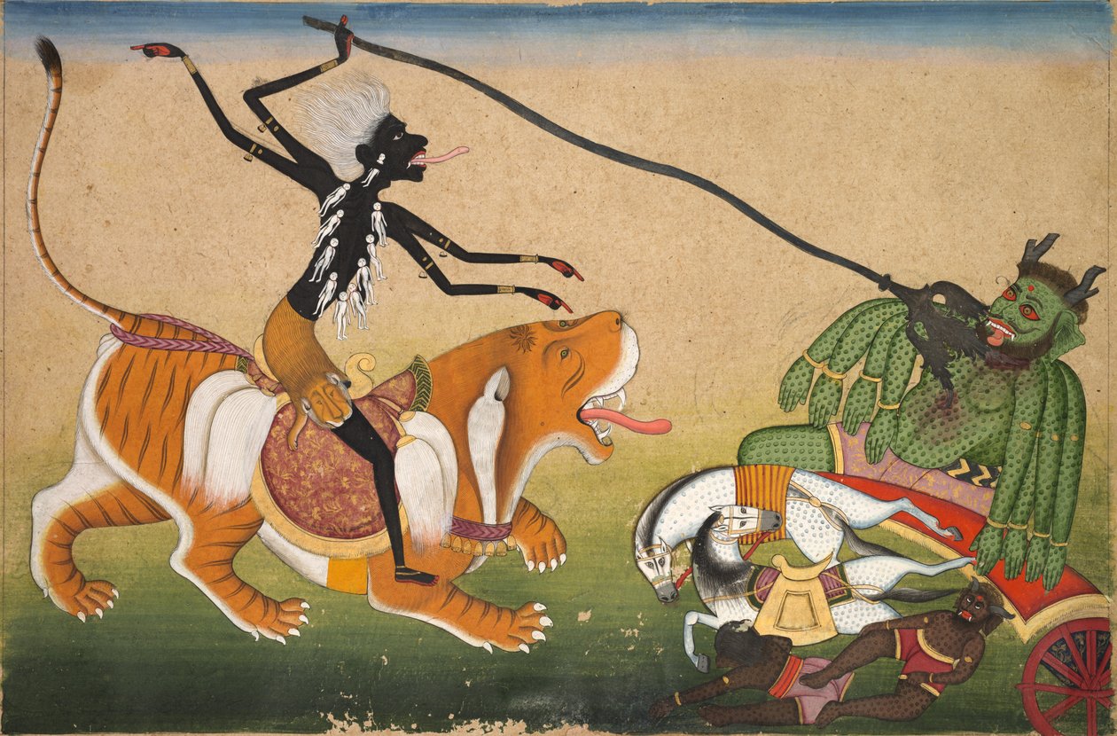 Kali Attacking Nisumbha、c。 1740。 作： 不明