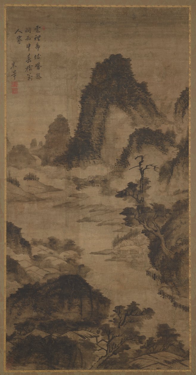 風景: 山、川、建物、15 ～ 16 世紀。 作： 不明
