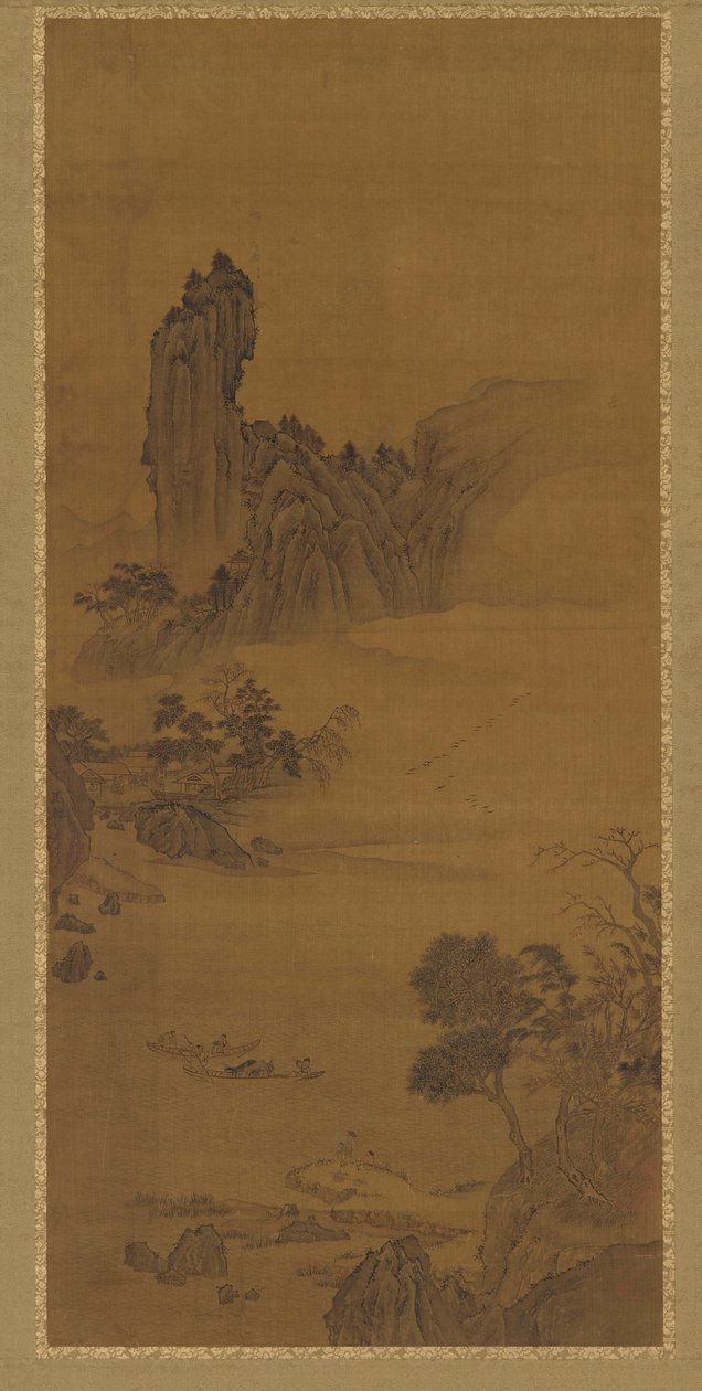 渡船のある風景、清王朝、18世紀。 作： 不明
