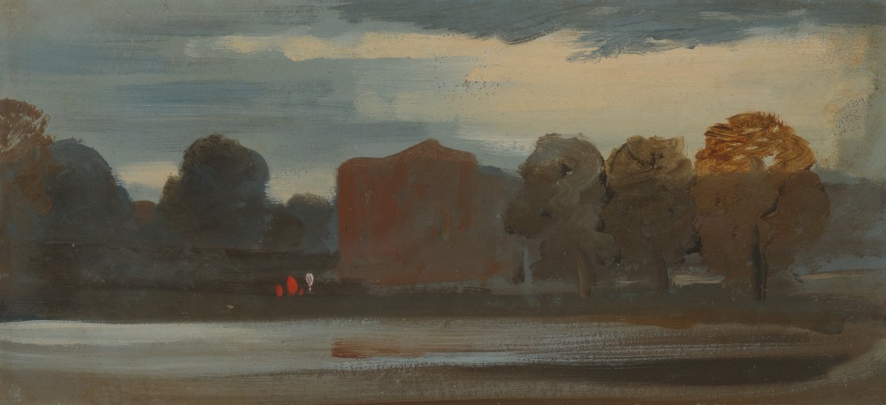 湖のある風景、1828 年から 1829 年。 作： 不明