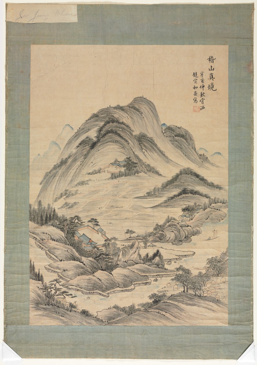 小川と山のある風景、1392-1910。 作： 不明