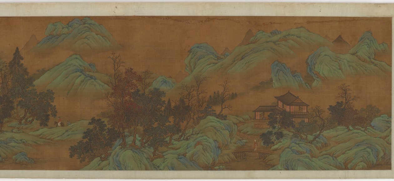 建物と旅行者のいる風景、17 世紀。 作： 不明