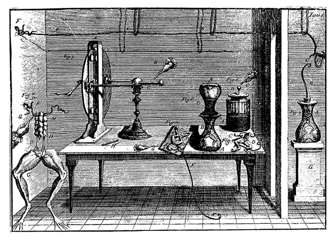 ルイージ・ガルバニスによる電気実験、1791年 作： 不明
