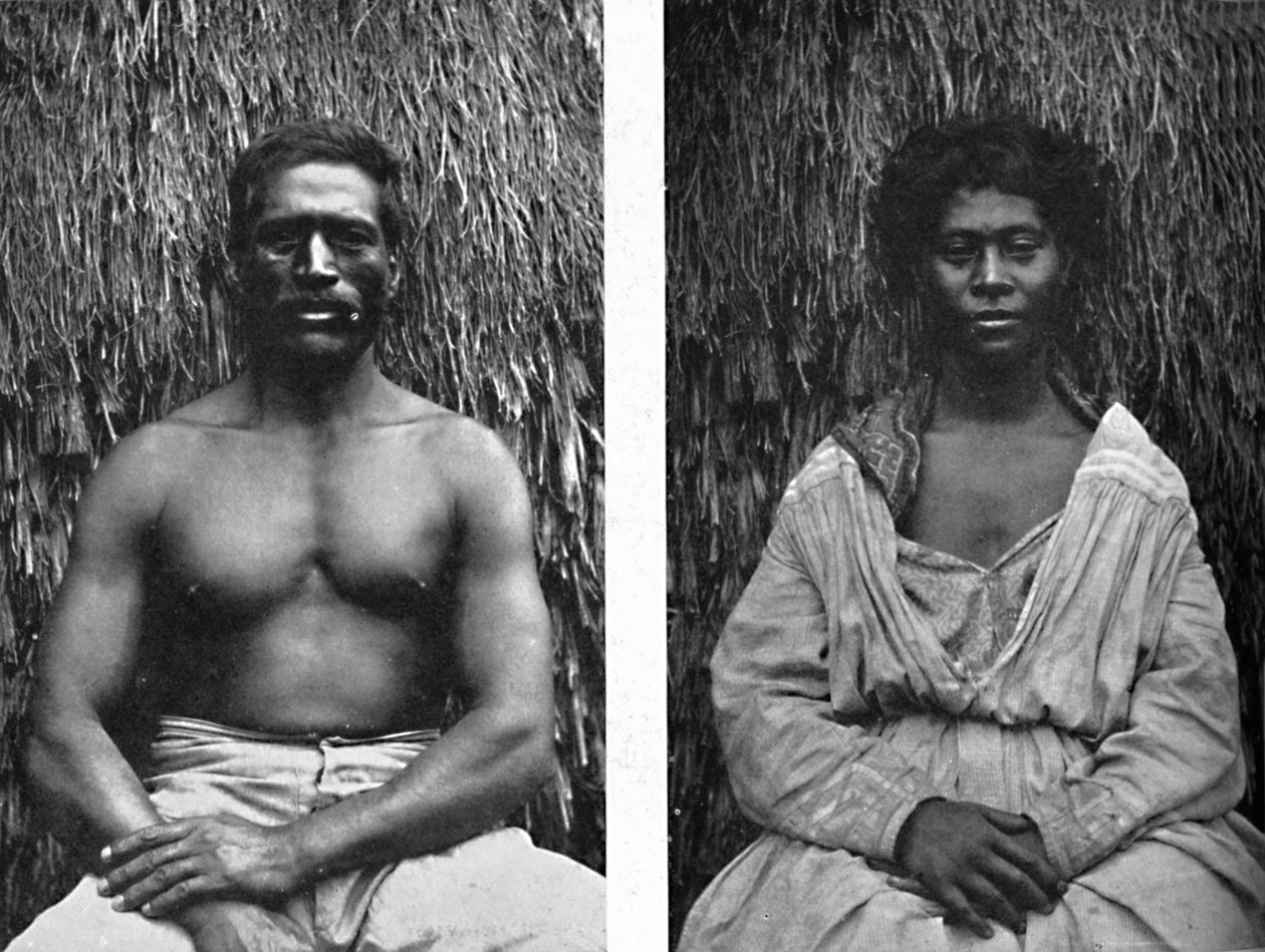 フルフェイスの男性と女性のハワイアン、1902 作： 不明